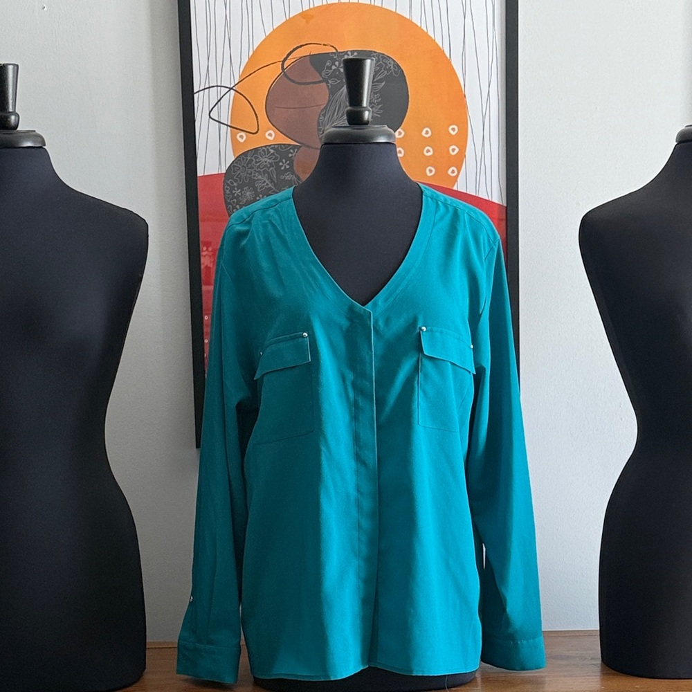 Teal V-Neck Women's Top